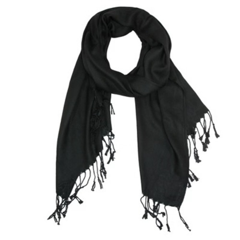 Black Scarf Fringed‎ Shawl Wrap Solid  Witchy Minimalist Goth Grunge Punk Emo
